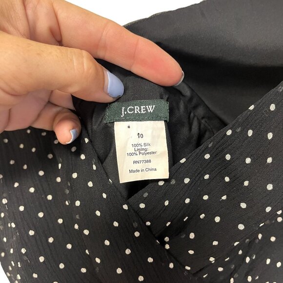 J. Crew Sophia Black Chiffon Polkadot Silk Dress Size 10 - Picture 4 of 6